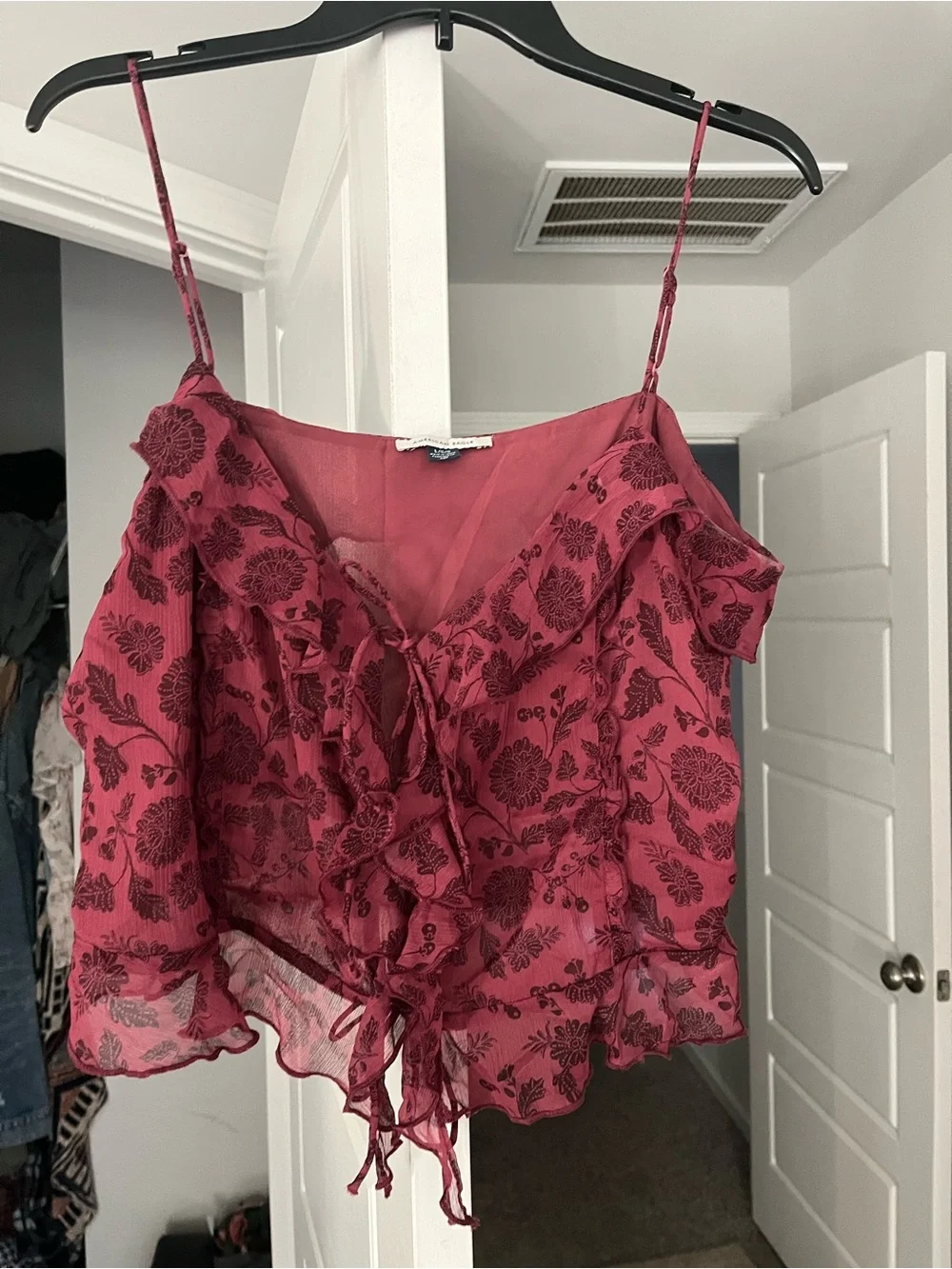 American Eagle Outfitters Berry Floral Ruffle Tie-Front Camisole - Picture 2 of 2